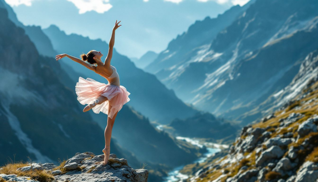 A ballet dancer showcasing core strength, highlighting similarities with mountain biking